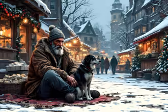KI Generiert &Auml;lterer Mann mit Hund