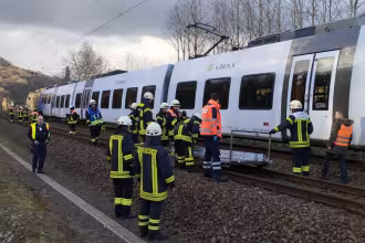 Zug kollidiert mit umgest&uuml;rtzten Baum zwischen Niederlinxweiler und Oberlinxweiler